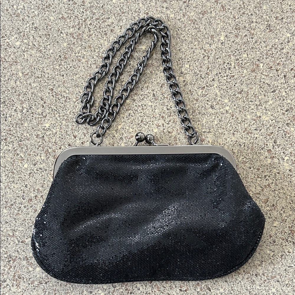 Express Black Sequin Clutch with Chain Strap